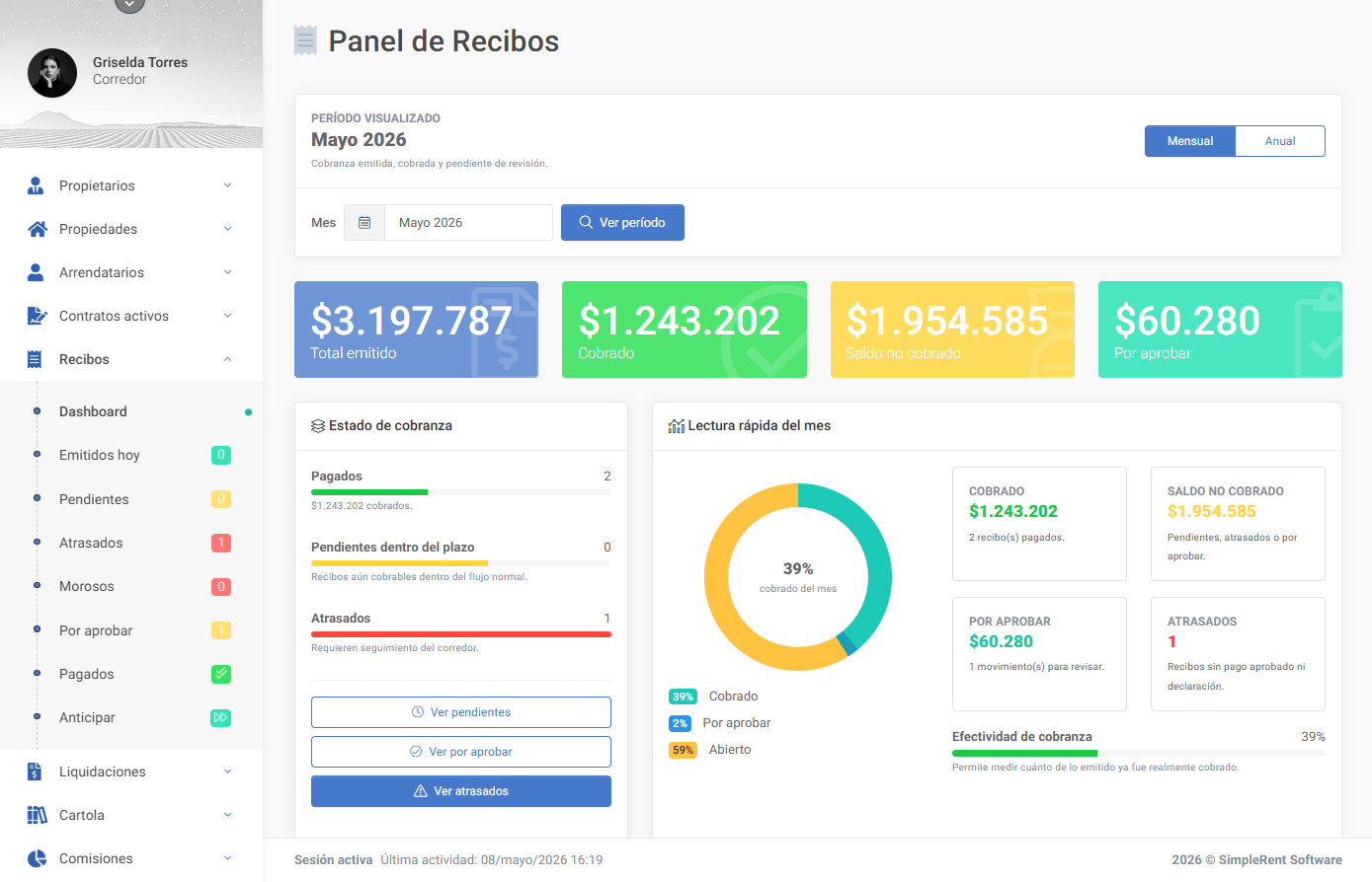 Pagos revisados con control en SimpleRent