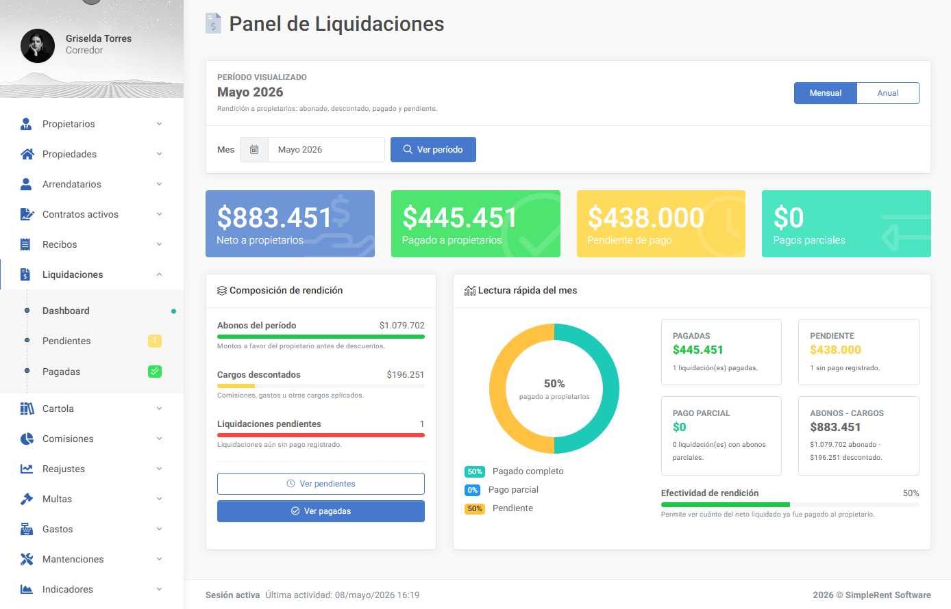 Liquidaciones claras para propietarios en SimpleRent